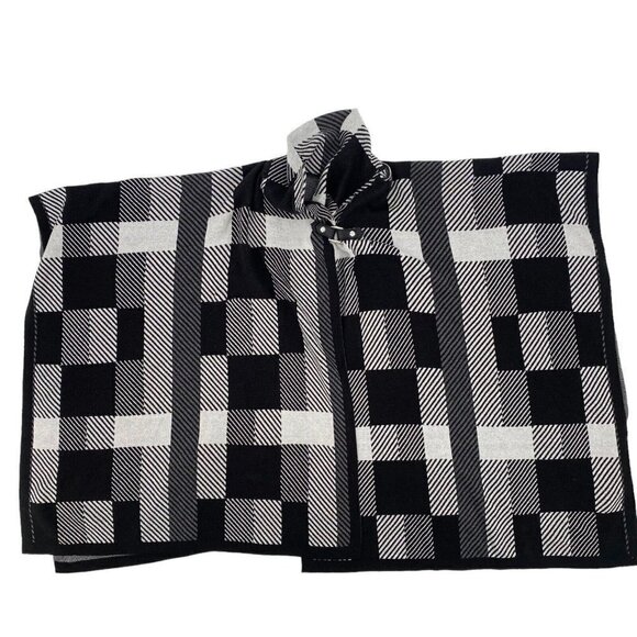 Chico's OS Black White Checks Knit Buckle Closure Poncho Shawl - Picture 1 of 6
